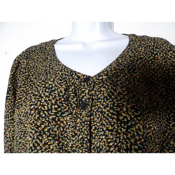 CJ Banks 1X Top Blouse Confetti Print Colorful Button Up Black Office Career - Picture 4 of 10